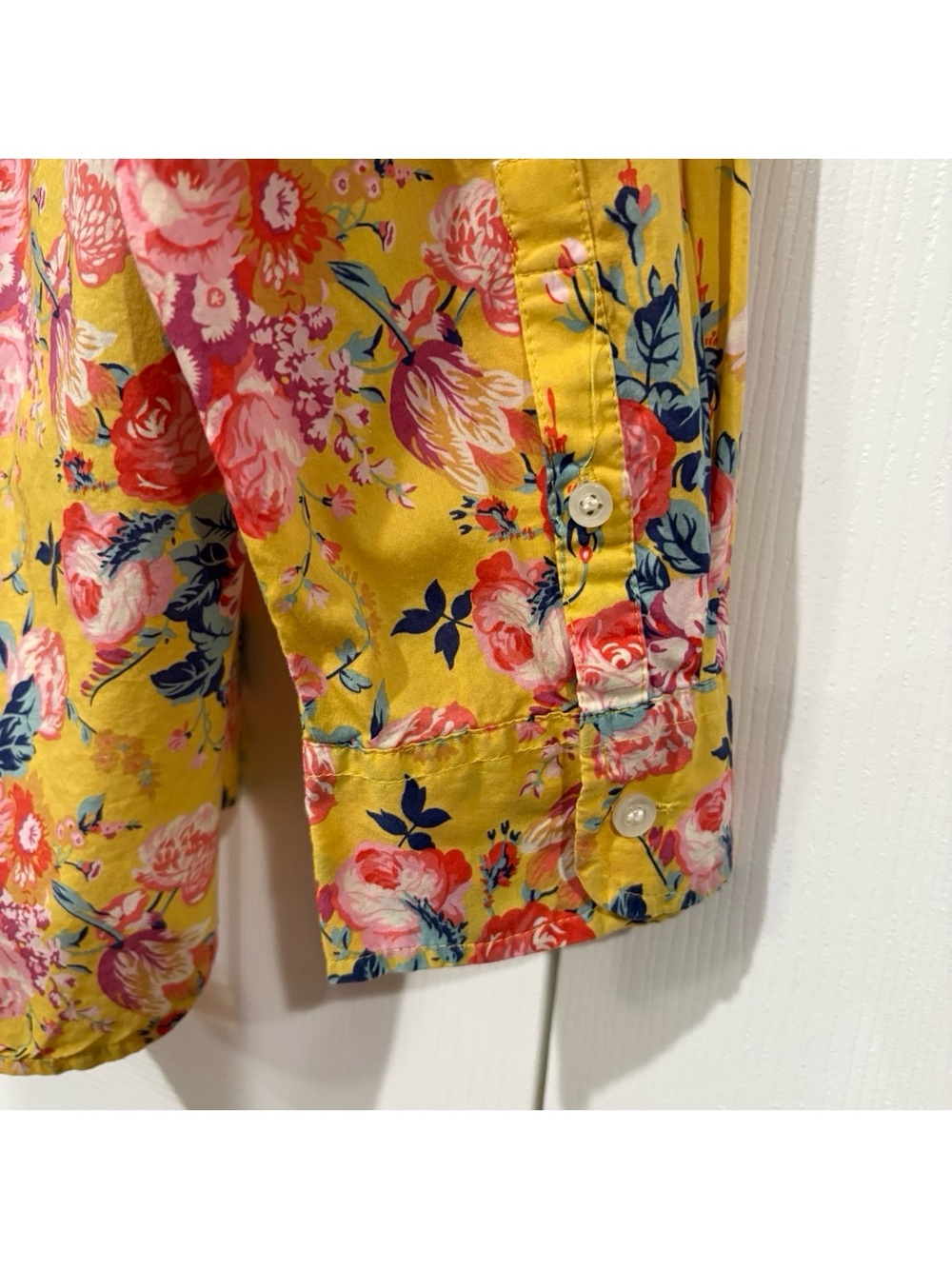 J. Crew Liberty Floral Cotton Blouse Size 10 Yellow Pink - Picture 10 of 15
